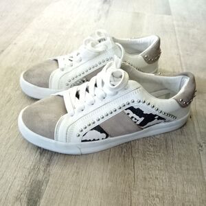 Zara Woman  White Tan Animal Suede Sneaker Metal Casual Tennis Shoes Size 36